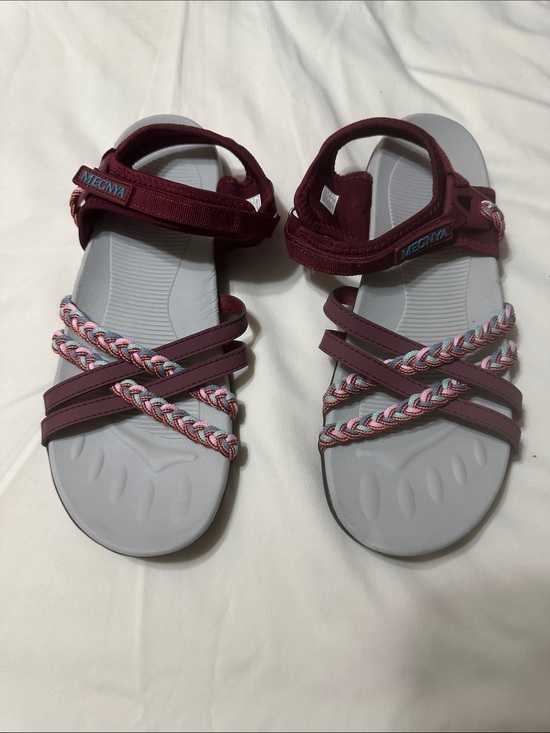 MEGNYA Shoes - MEGNYA Burgundy Outdoor Sport Sandals with Aqua Logo Accent